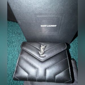 Saint Laurent Small Loulou Metalasse Black Chevron Leather Wallet